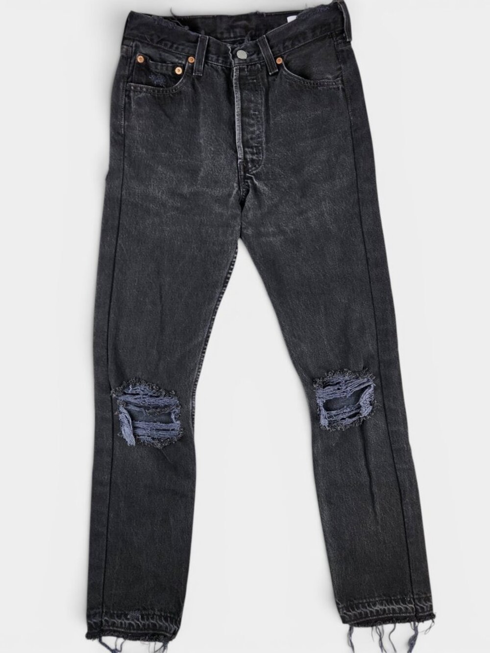 aligrace 90s Levis 501 Jeans Womens Fits 27x30 Black Denim Reworked Distressed
